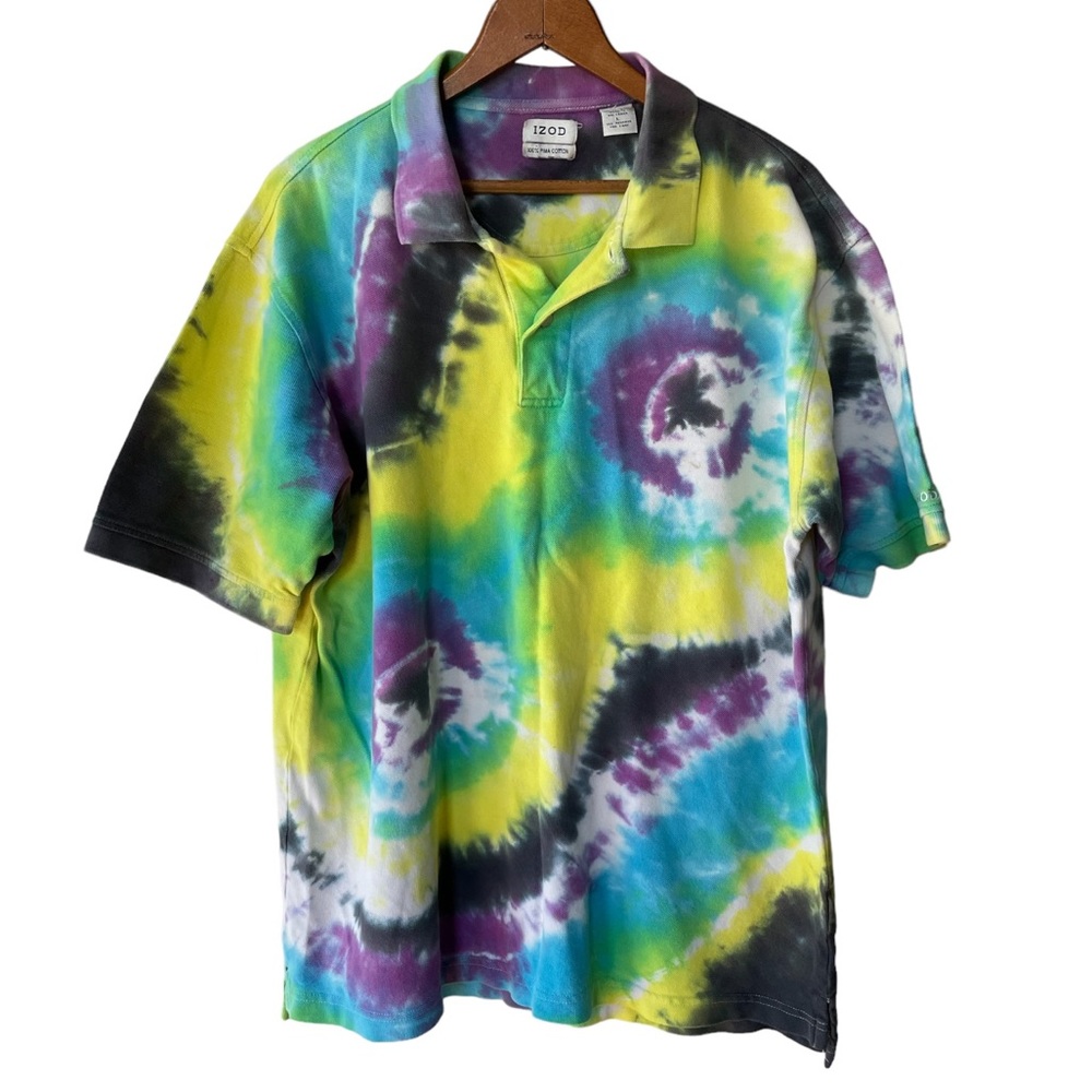Izod Purple Teal Yellow Tie Dye Pima Cotton Polo Size Large